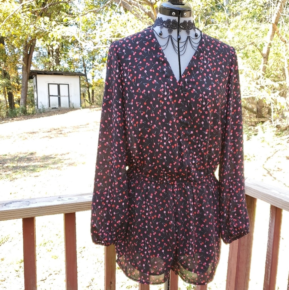NWT Finn & Grace Black W/Cherry Print Romper